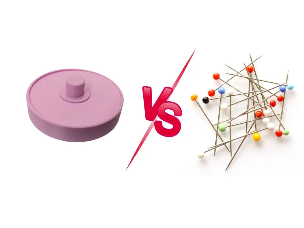 Comparison of sewing pins vs pattern weights on fabric