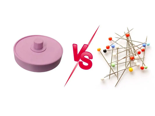 Comparison of sewing pins vs pattern weights on fabric