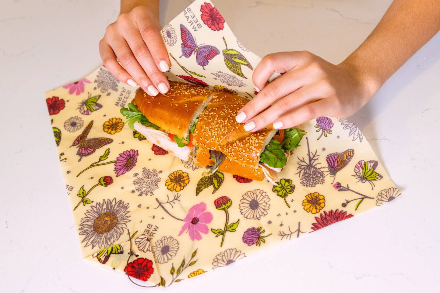 Bee's Wrap® Vegan Sandwich Wrap with Tie | Reusable Food Storage (13" x 13") - Vegan Meadow Magic Print