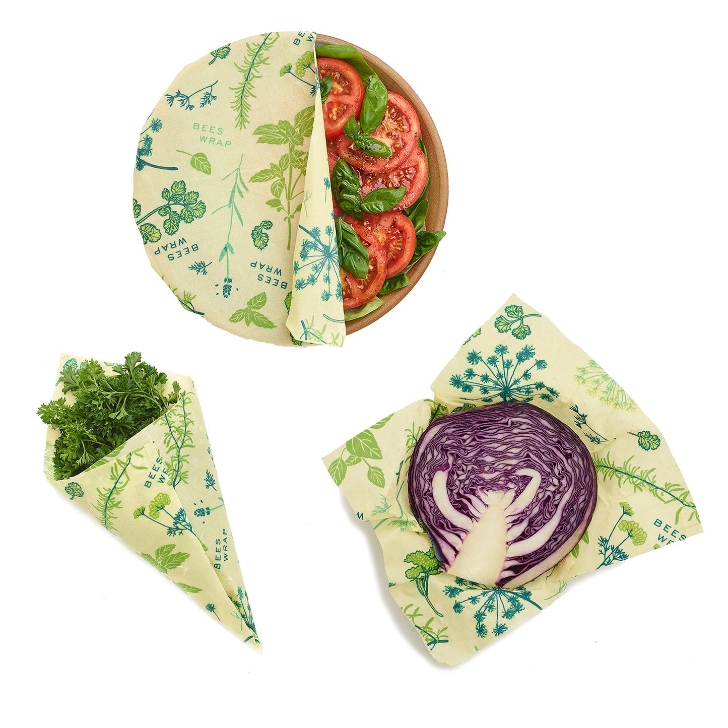Bee's Wrap® Vegan Assorted 3-Pack | Herb Garden Print (Plant-Based Wax)