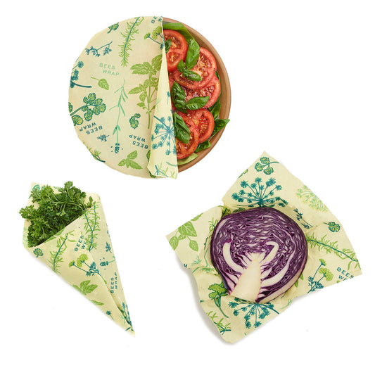 Bee's Wrap® Vegan Assorted 3-Pack | Herb Garden Print (Plant-Based Wax)