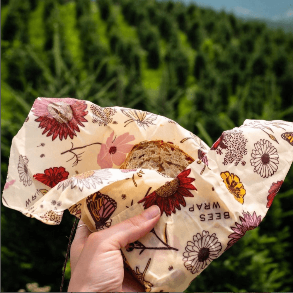 Bee's Wrap® Vegan Sandwich Wrap with Tie | Reusable Food Storage (13" x 13") - Vegan Meadow Magic Print