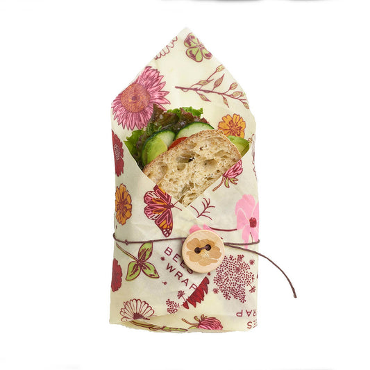 Bee's Wrap® Vegan Sandwich Wrap with Tie | Reusable Food Storage (13" x 13") - Vegan Meadow Magic Print