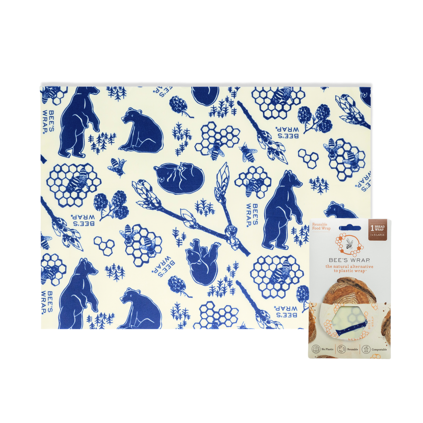 Bee's Wrap® Bread Beeswax Wrap | Reusable XL (17" x 23") - Bees & Bears Print